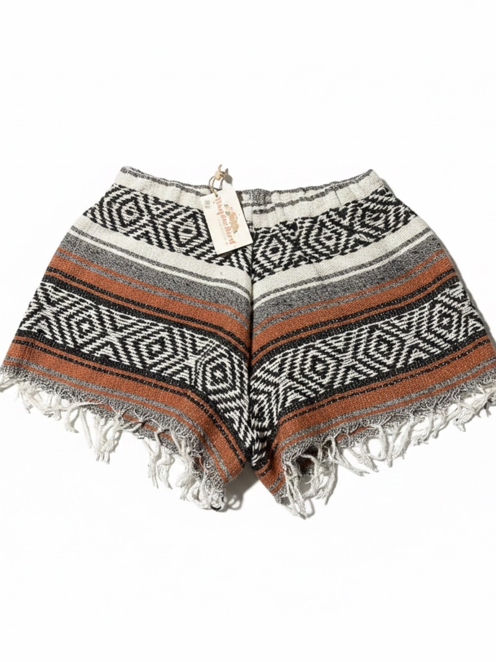 Wander Boho Fringe Shorts - Black, White & Rust